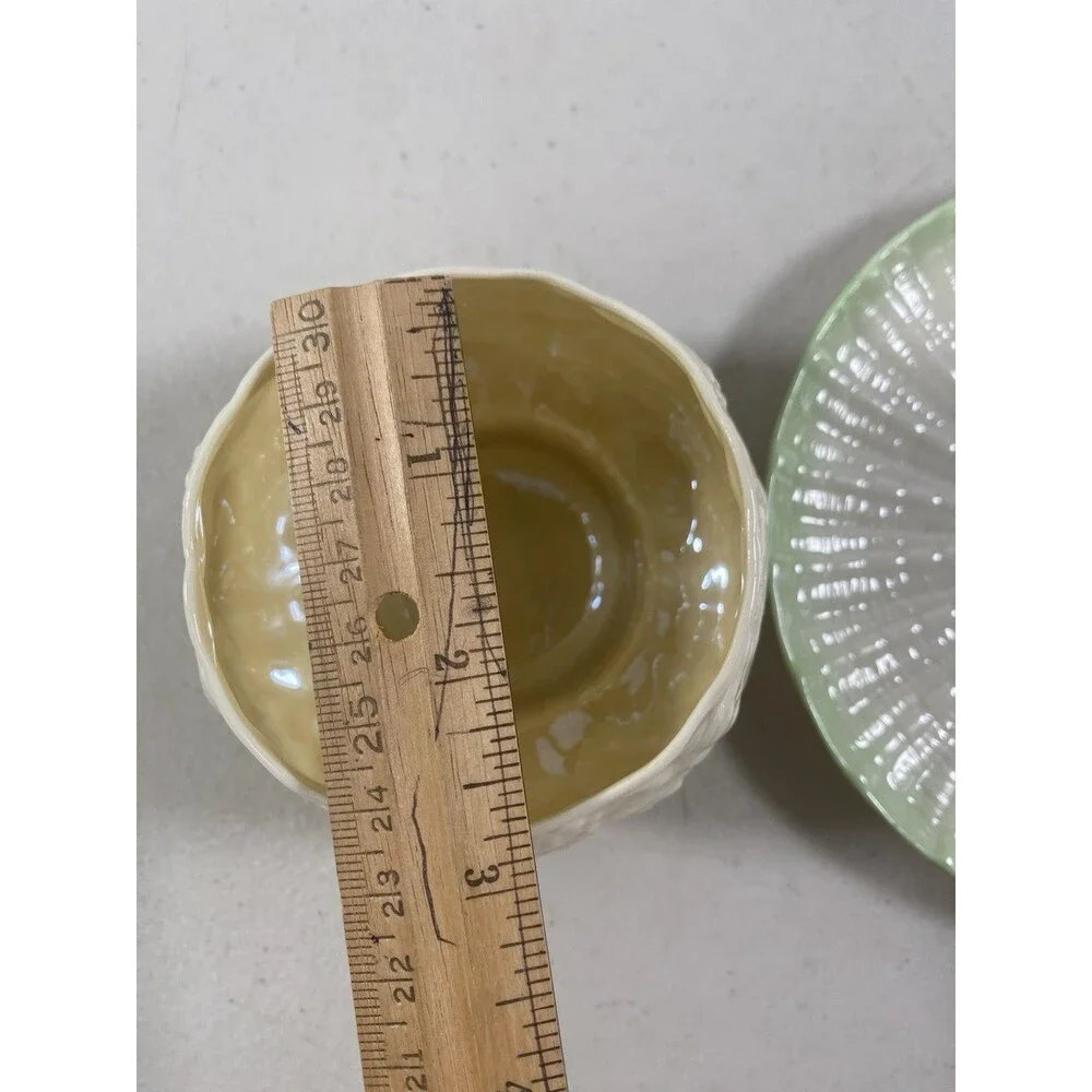 Antique Belleek Black Mark Green Porcelain Cup & Saucer #772